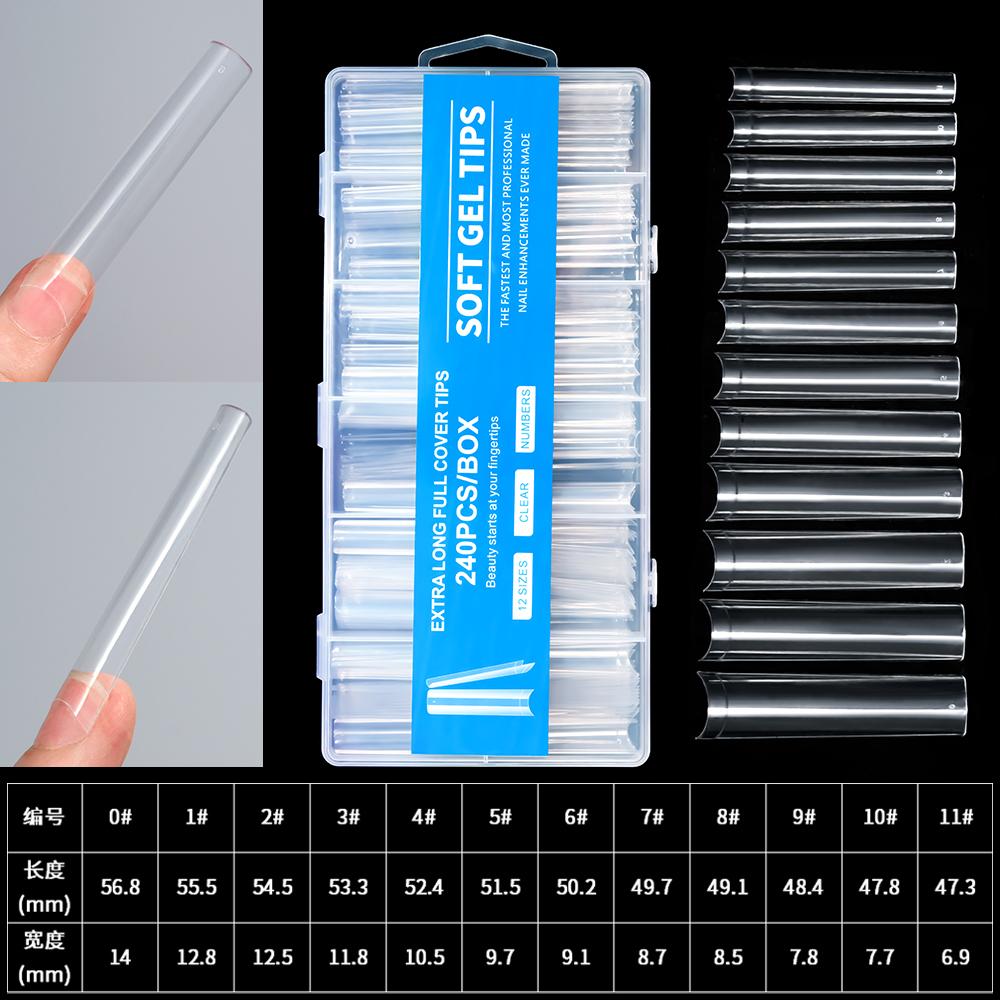 

240 шт./кор., удлиненные накладные ногти, балерина, французские ногти в форме гроба, накладные ногти с полным покрытием, прозрачные гелевые кончики, капсульные накладные накладные ногти
