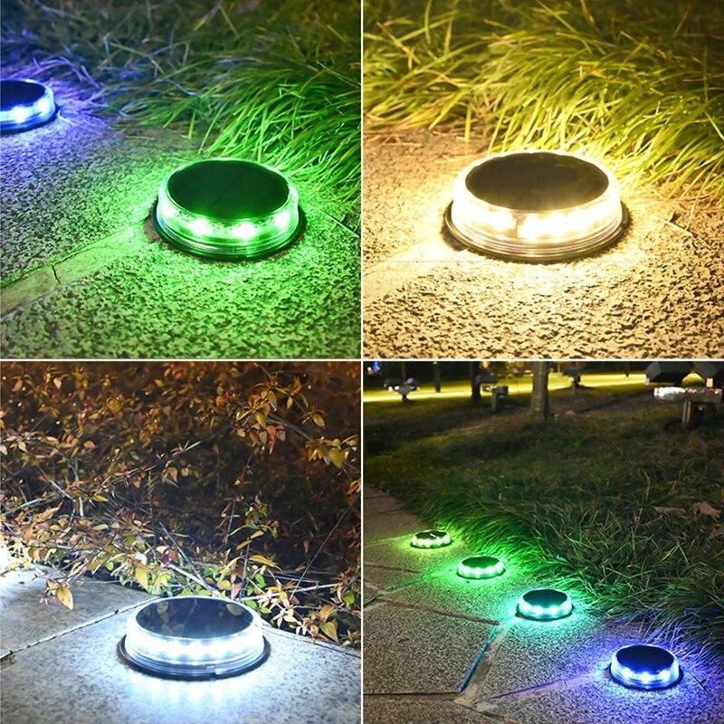 4PCS 1200mAh Round Solar Night Security Disk Powered Led Garden Lawn Light Walkway Outdoor Landscape Ground