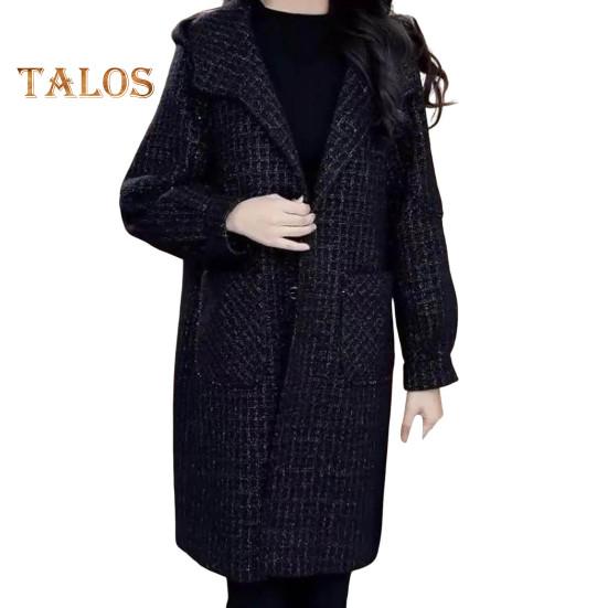 

Женское шерстяное пальто осень-зима с боковыми карманами, однобортное, с капюшоном, свободное, в клетку, средней длины, плотное, сохраняющее тепло, пальто для поездок на работу, свиданий, путешествий 2XL чёрный