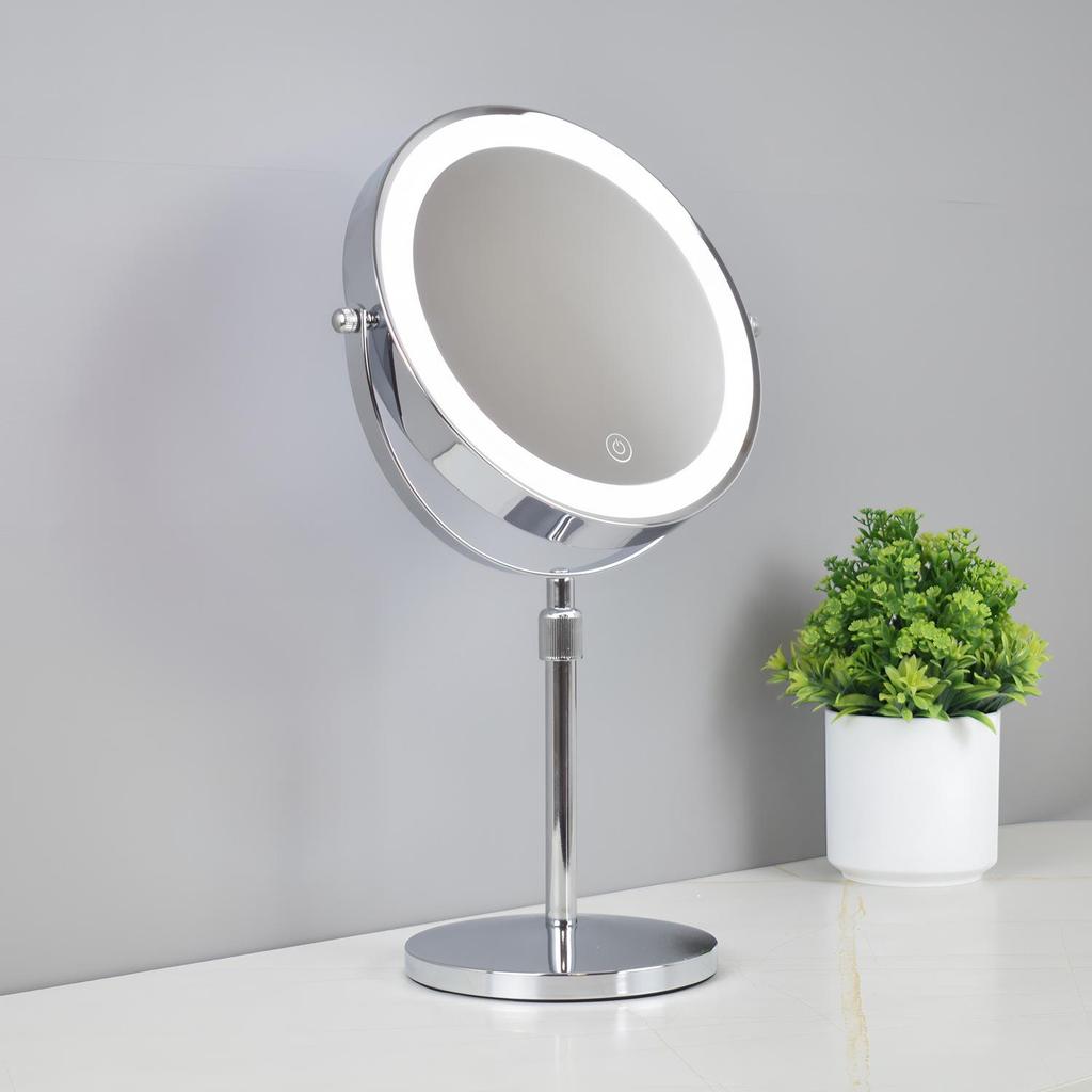 8" Double-Sided LED Lighted Makeup Mirror with Adjustable Height and Magnification