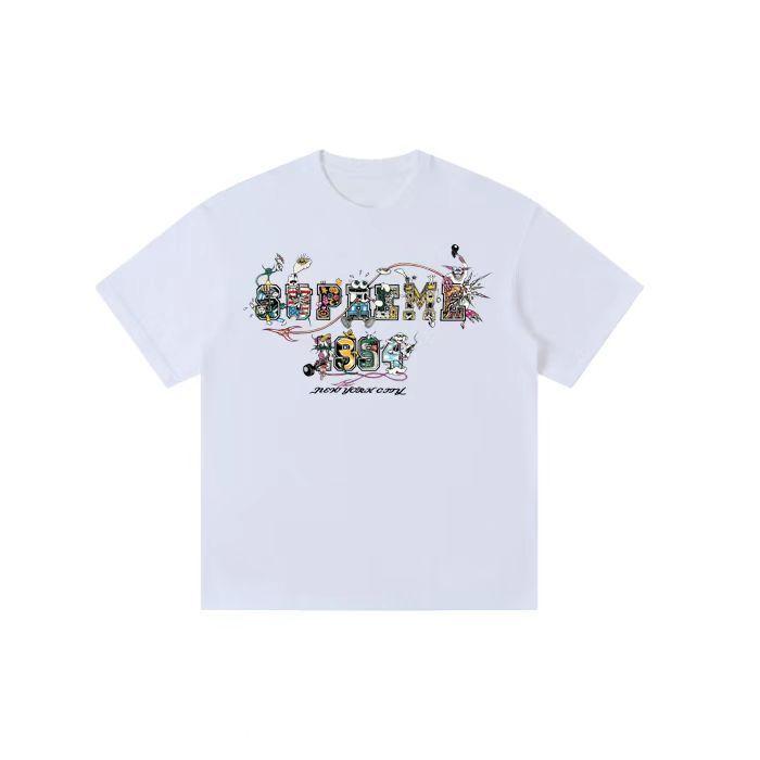 Sup SS25 Summer Tshirt Series WEEK19 Cartoon Logo Letter Print Pure Cotton Roundneck Shortsleeved Tshirt