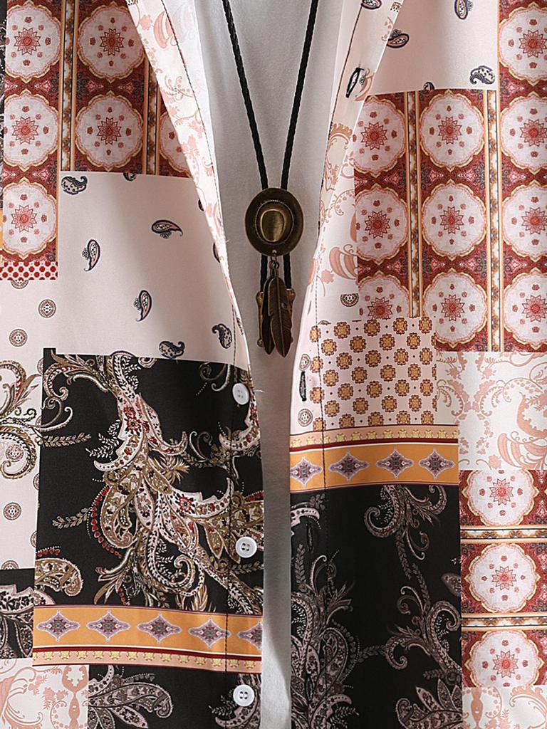 Men's Cashew Print Short Sleeve Summer Shirt - New Style, Polyester, Fashionable.