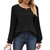 Breathable Mesh Long Sleeve Tops for Women Solid Color Puff Sleeve T Shirt Round Neck Casual Daily Wear