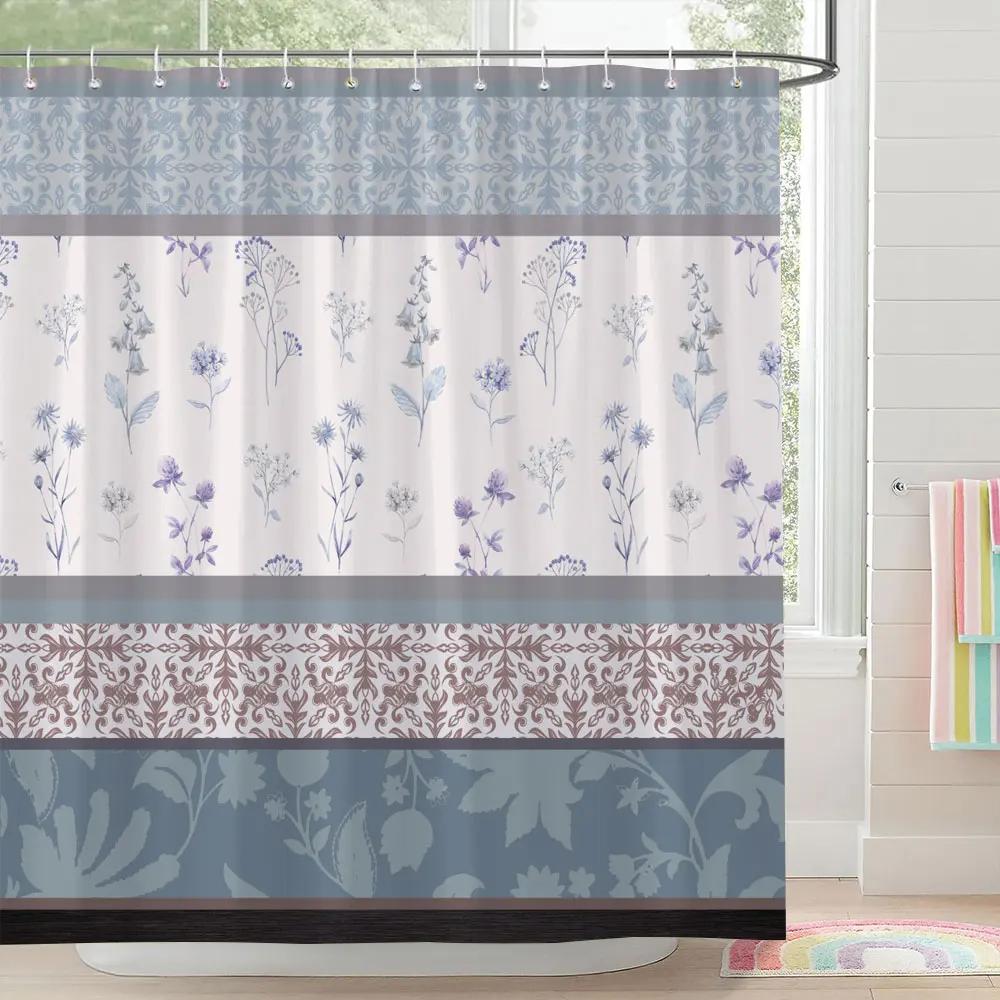 Square and Abstract Line Shower Curtain Geometric Patterns Simple Modern Polyester Fabric Bath Curtain with Hooks Bathroom Decor