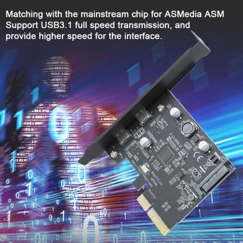2-Port Type-C PCI-E pansion Card PCI-Express 4X to USB 3.2 Gen  Adapter 10Gbps Fast Transfer