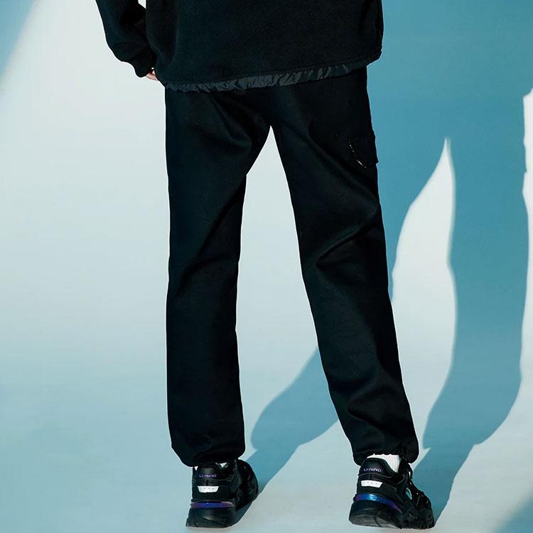Li-Ning X DFT Artist Collaboration Series Straight Mid-Waist Fleece-Lined Casual Pants Men Bottoms Black AKXR589-1