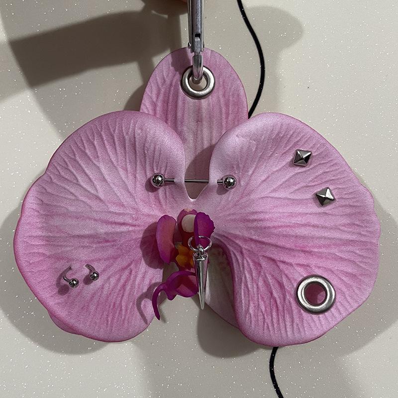 Kreativ Vakker Phalaenopsis Stoff Nøkkelring Simuleringsblomster Nøkkelring Telefonpynt Elegant Veskeanheng Tilbehør Gave