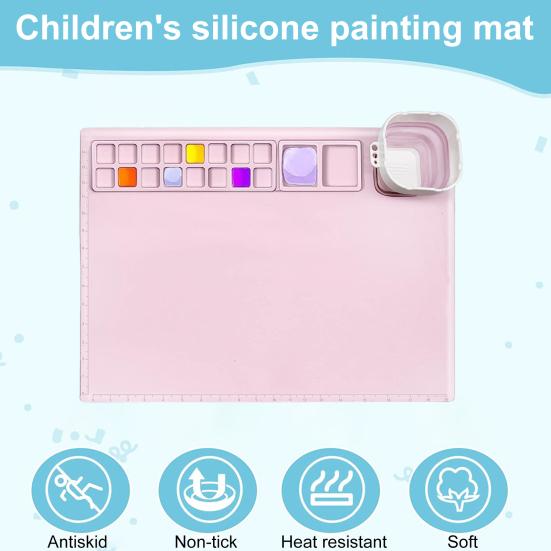 Silicone Painting Mat with Cleaning Cup Efficient Mixing Palette Drawing Pad Graffiti Mat for Kids Artists