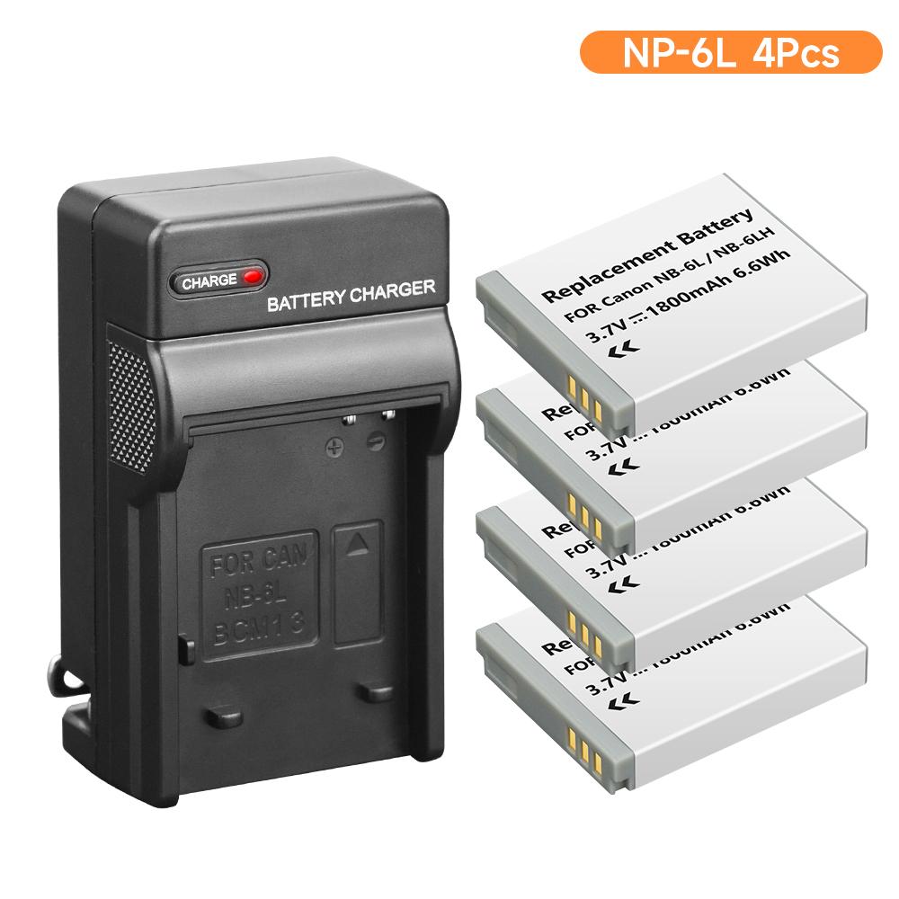 

1800 мАч NB-6L NB6LH NB-6LH Аккумулятор для камеры с зарядным устройством на два слота для Canon PowerShot D30 D10 S120 S90 SX700HS IXUS210 SD35001S 4PCS and charger