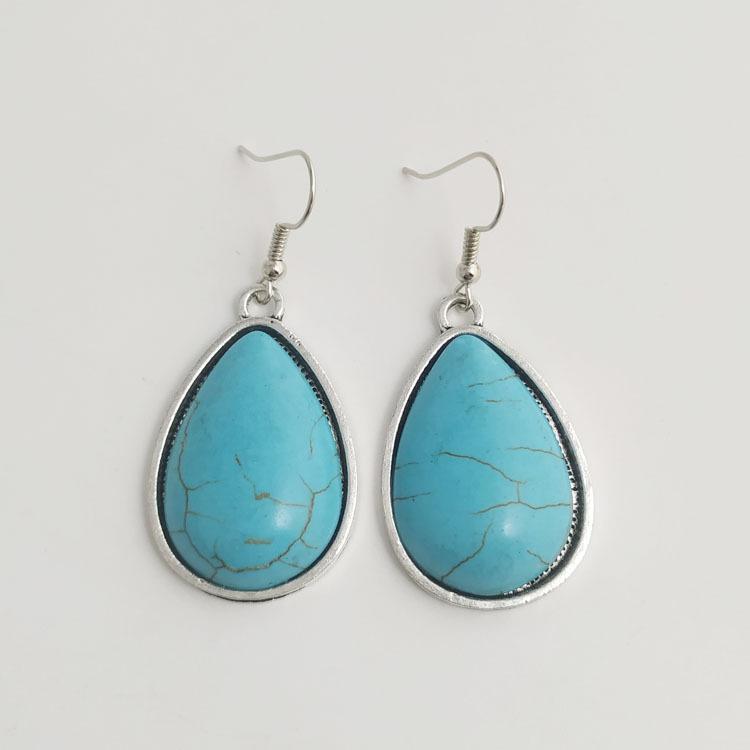 Schickes europäisch-amerikanisches Türkis-Flügel- & Wassertropfen-Halsketten-Ohrring-Set