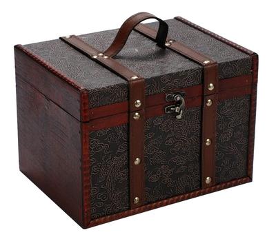 Antique-style Wooden Box with Embossed Details and Retro Rivet Decoration for Small Items