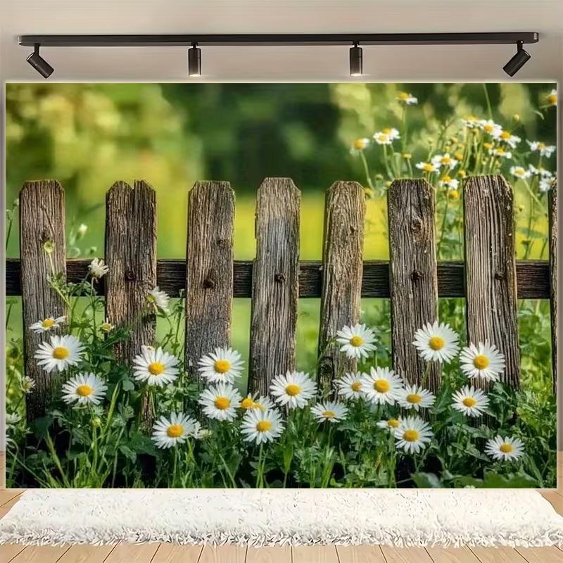 2D Countryside Garden with Daisy Flowers Backdrop Photography Background Banner