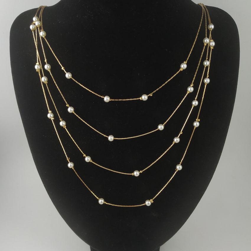 Korean Style Elegant Multi-layer Pearl Metal Chain Necklace for Women