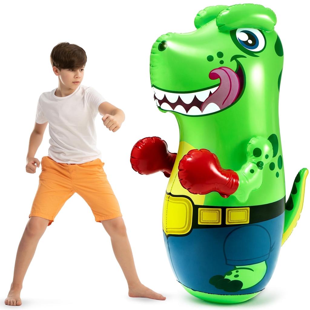 Joyfy 47-Inch Inflatable T-Rex Dinosaur Punching Bag for Kids Gift with Bounce-Back Action and Punching Toy