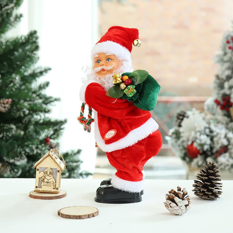 Santa Claus Climbing Chimney Electric Toy with Beads and Shaking Boot, Single/Double Ladder.