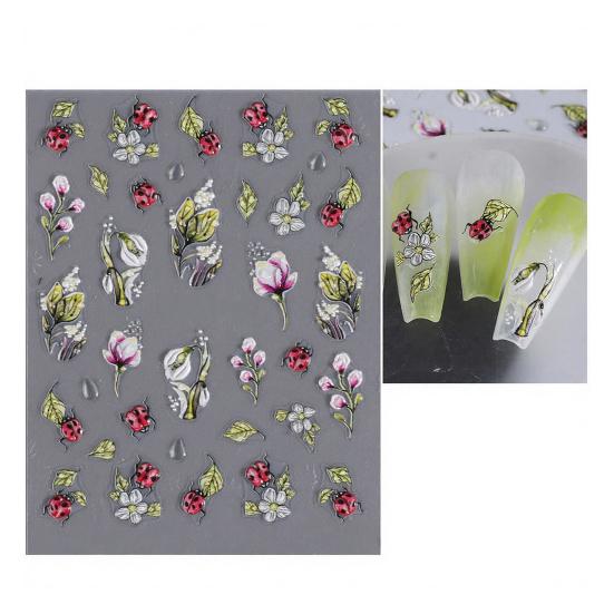Flower Nail Art Sticker Self-adhesive DIY Home Salon Summer Floral Plants Ladybird 5D Embossed Women Fake Nail Decoration Decal