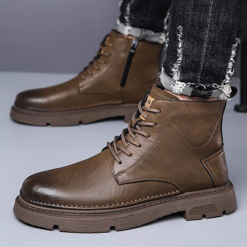 

New Martin boots autumn and winter men s shoes retro tooling boots warm and velvet high-top cotton shoes genuine leather men s leather boots 44