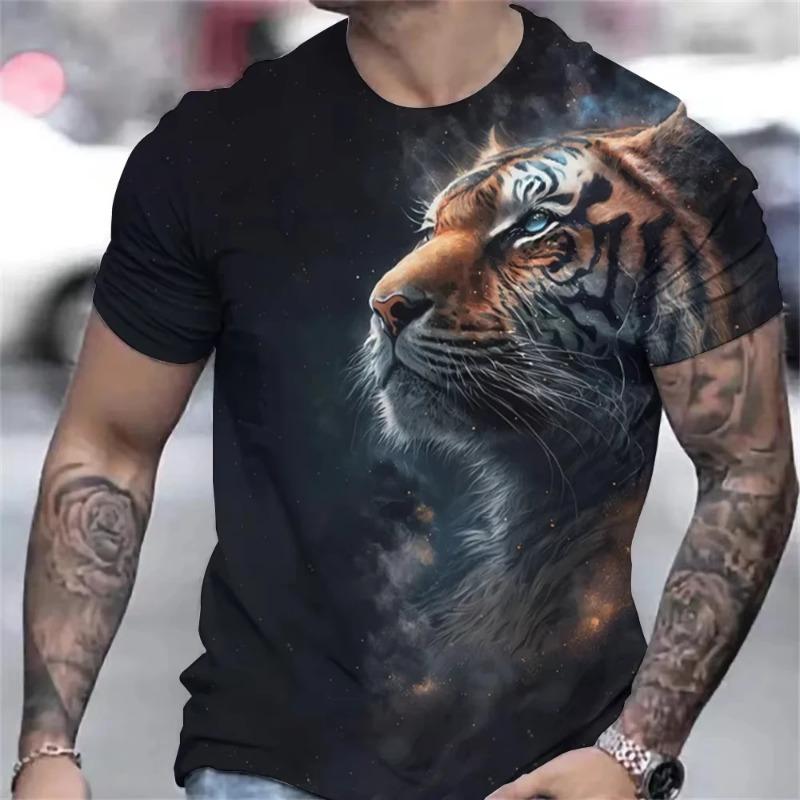 Men's T Shirt 3D Animal Graphic Tees Casual O-neck Short Sleeve Leopard Print Harajuku Streetwear Oversized Tops Clothing