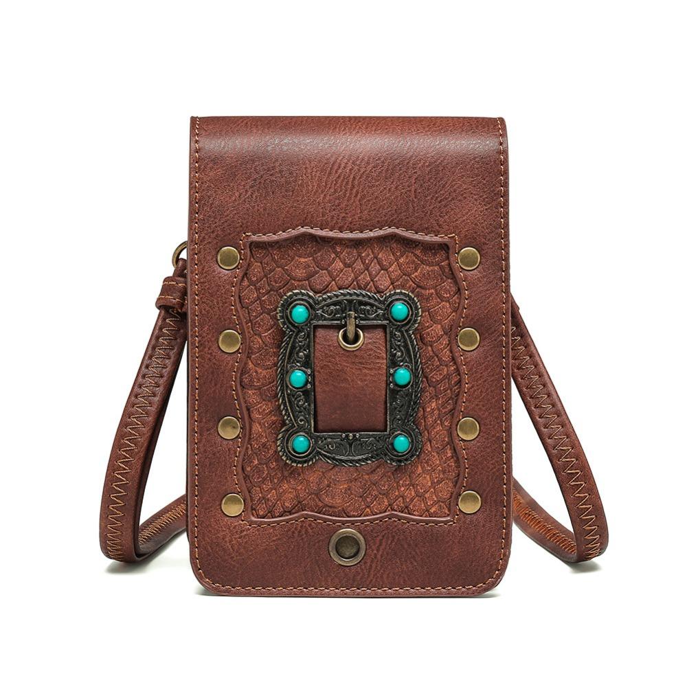 European and American Punk Women's Bag, Retro Brown, Outdoor Mobile Phone Change, Mini Bag, Sports and Leisure, Mini Waist Bag