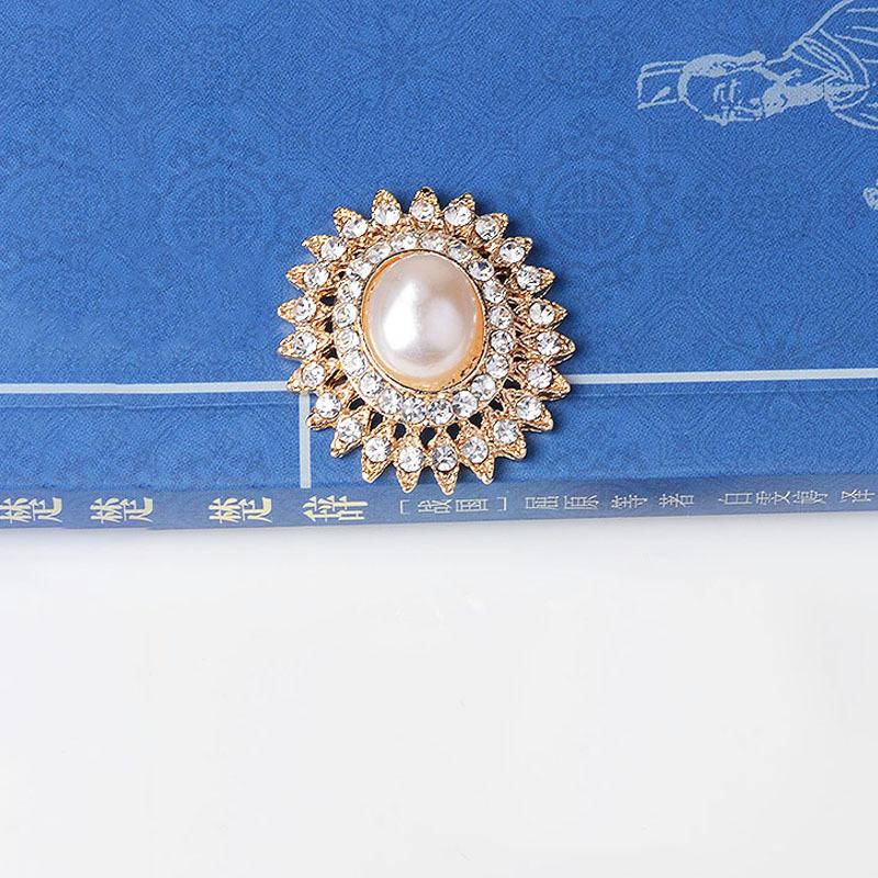 Engood 60Pcs 2 Rows Rhinestone Pearl Oval Button Sewing Trim Embellishments Craft Buckle DIY Bridal Bouquet Hair Ornaments Decor