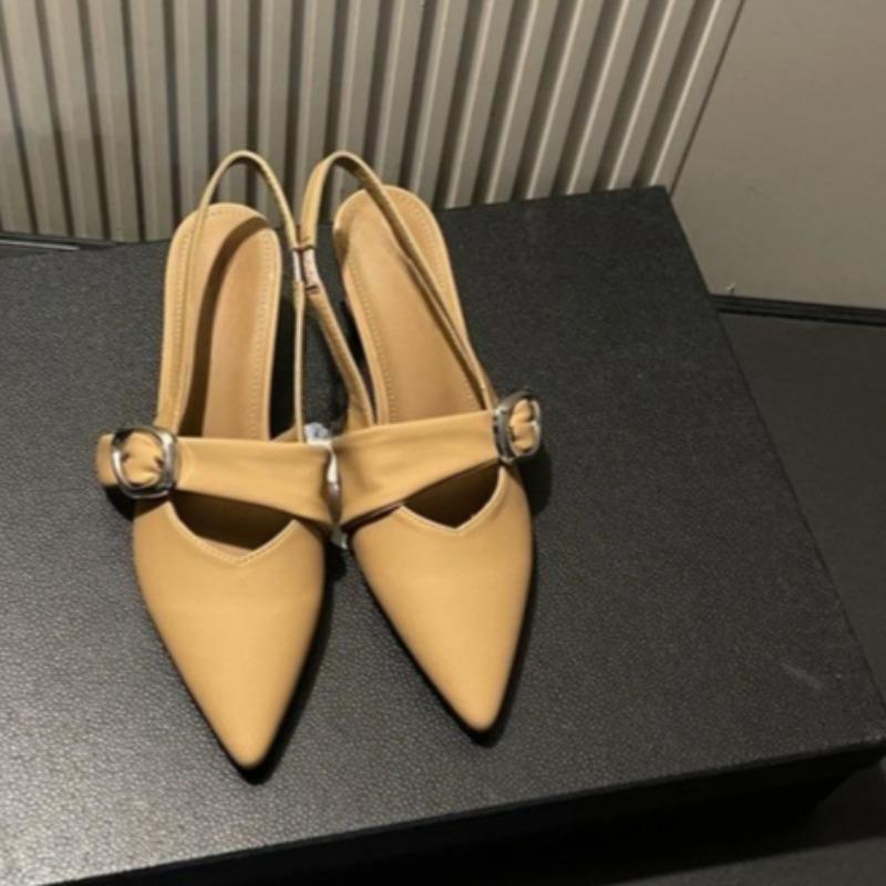 Fashion Sandals Summer New Pointed Head Shallow Mouth Metal Buckle Anti-slip Wear-resistant Baotou Square Heel Shoes