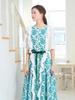 LBYL White Ruffle Sleeve Green-Blue Floral Long Dress