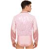 Mens Latin Ballet Dance Bodysuit Glittery Sequined Bodice V Neck Satiny Long Sleeves Buttoned Crotch Leotard