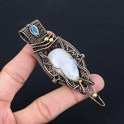 Moonstone Gemstone Pure Copper Wire Wrapped Handmade Pendant Jewelry For Her
