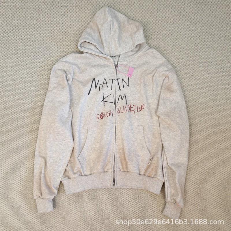 Matin Kim Womens Vintage Distressed Zip Hoodie Loose Fit Letter Print Streetwear Jacket Fall 2026