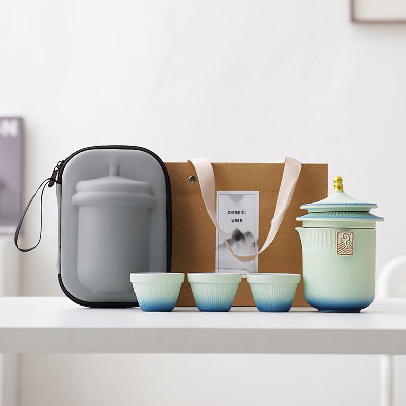 SHIJIANA Palace Style Ceramic Travel Tea Set - One Pot, Three Cups