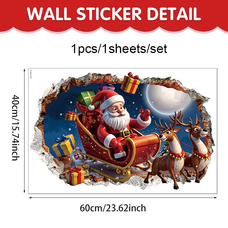 Christmas Broken Wall Home Living Room Wall Decoration Wall Sticker Self-adhesive Santa Claus Elk Holiday Wall Sticker