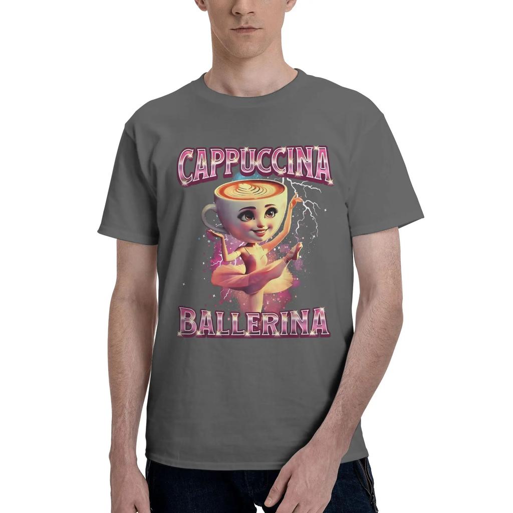 Novelty Funny Cappuccina Ballerina Cappuccino Dancer Coffee TShirt Unisex O Neck Pure Cotton T Shirts Short Sleeve Tees Tops
