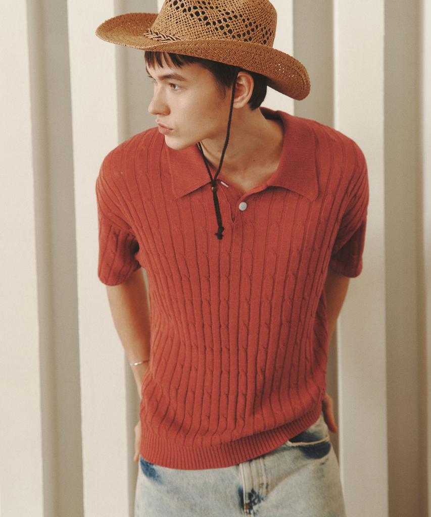 KNITTED Linen Cable Collar Half Knit Orange