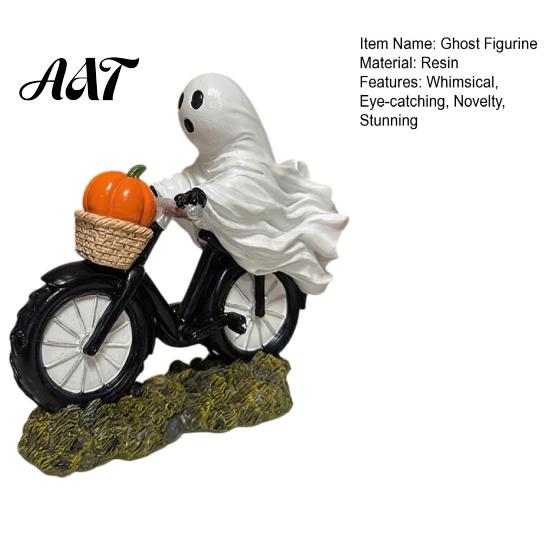 Atmospheric Halloween Home Decor Ghost Riding Motorcycle Figurine, Novelty Rider Resin Statue with Pumpkin for Indoor Desk Tabletop Decorative