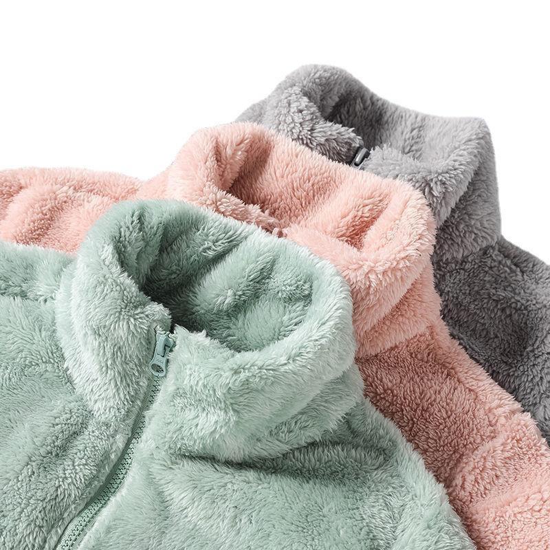 White Double-Sided Thickened Fleece Hoodie Jacket for Spring, Autumn, and Winter