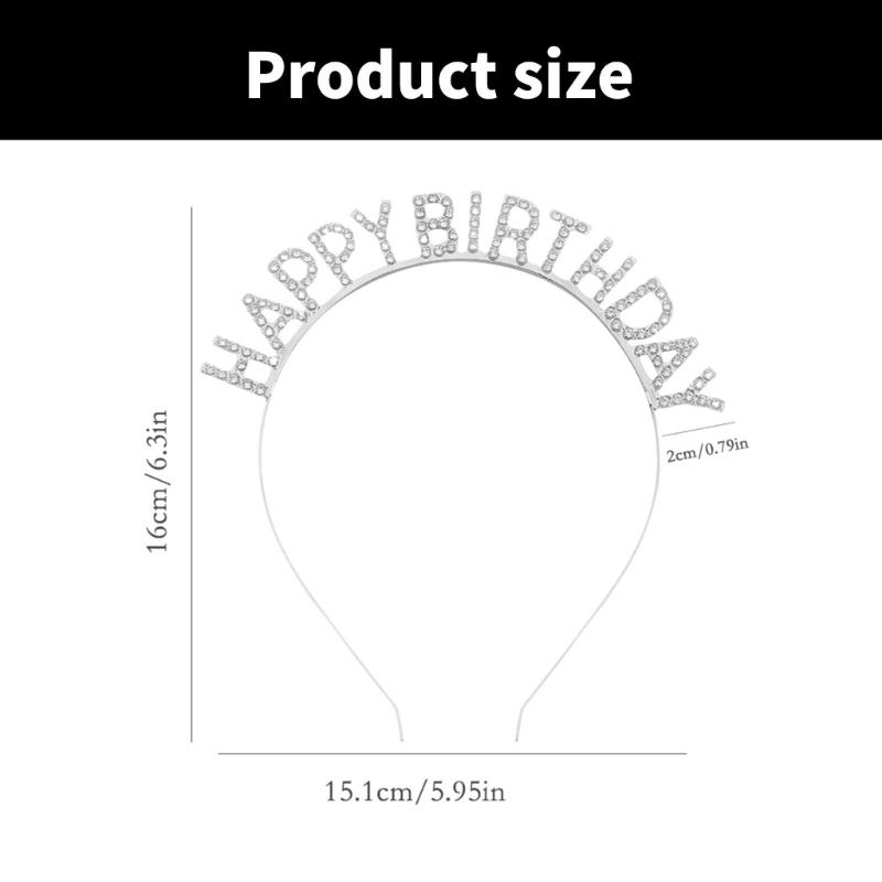 Happy Birthday Props Hairband for Adult Family Gathering Birthday Party Rhinestones Headband Photography Accessories