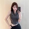 Sports Half Zipper Bottom Vest Women's Outer Wear Small Suspender Lines Spice Girl Skinny High Waist Sleeveless Top