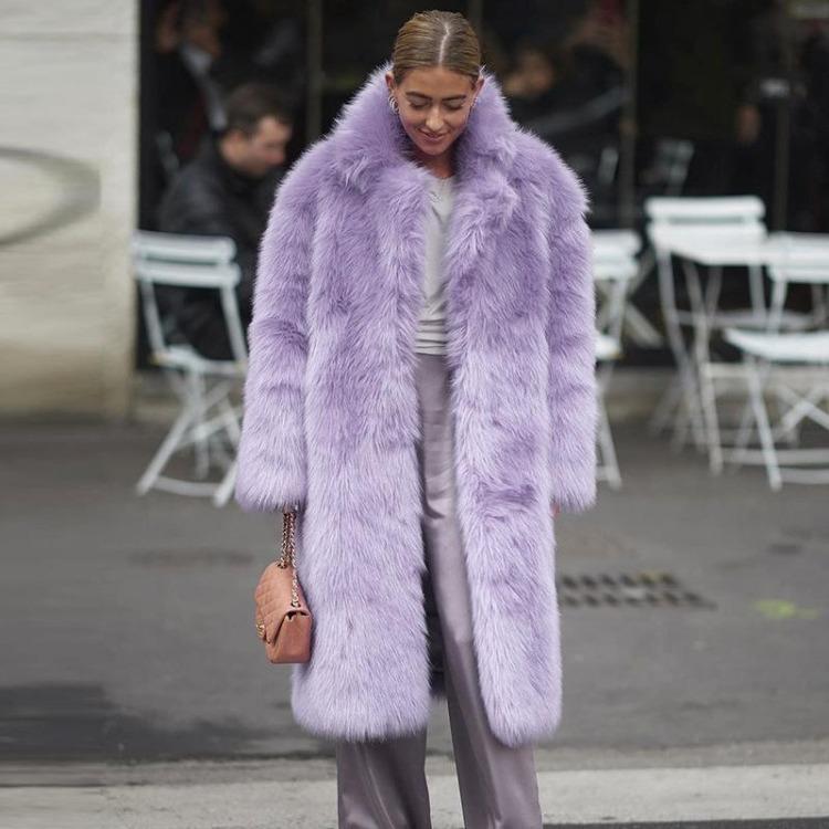 Winter Autumn Women Fur Coat Thickened Imitation Fur Lapel Long Hair Coat European Style Toka Outerwear New