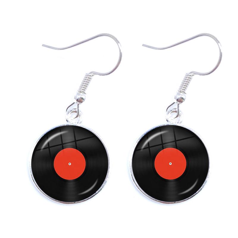 Retro CD Record Drop Earring Disc Classic Music Gramophone Record Glass Cabochon Earrings Gift for Music Loves