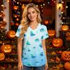 Women's V Neck Short Sleeve Work Top with Pockets Halloween Print Nurse Uniform Scrub Shirt for Healthcare Professionals