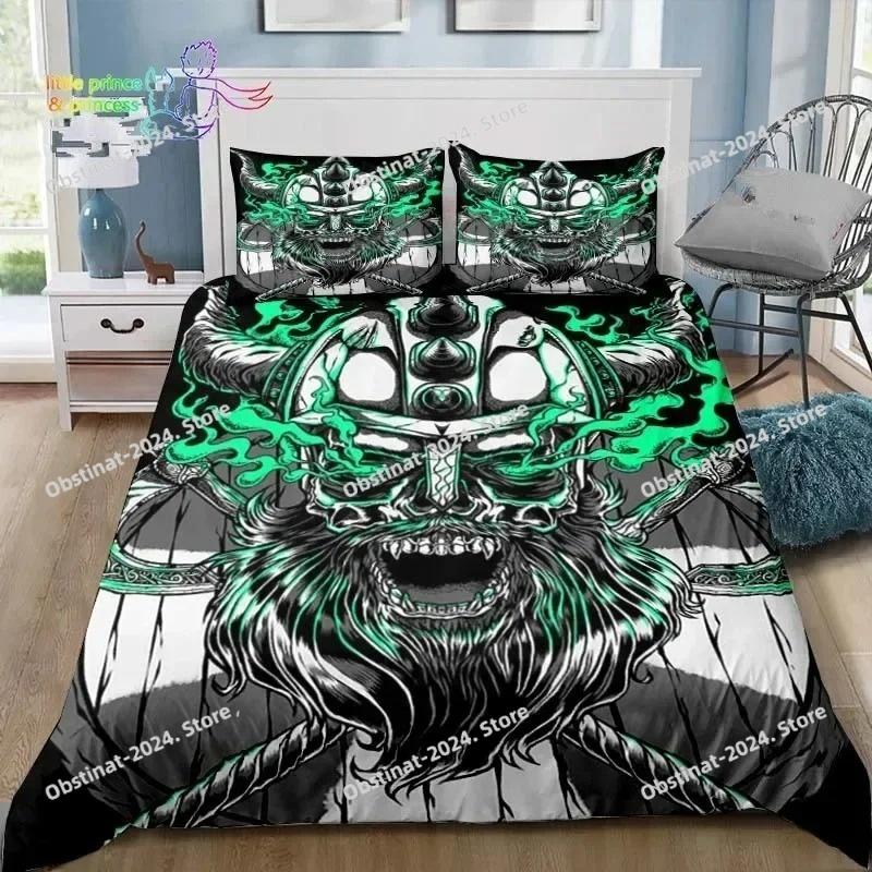 Wikinger Muster Nordische Mythologie Rabe Bettwäsche Set Einzelbett Doppelbett Full Queen King Size Bettwäsche Set Erwachsener Kinder Schlafzimmer 3D Druck