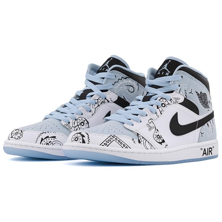 Jordan Air Jordan 1 Mid Top Skateboard Shoes Men's Black White Blue DV1308-104(Team-A)-Random Packaging Bags