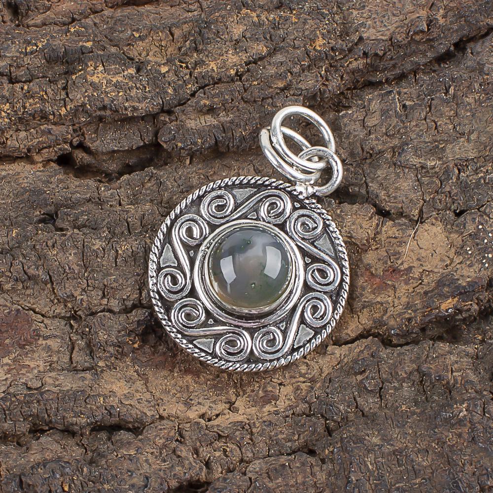 Moos Achat Anhänger, Edelstein Schmuck 925 Sterling Silber Anhänger, Geschenk für Frauen handgefertigter Anhänger