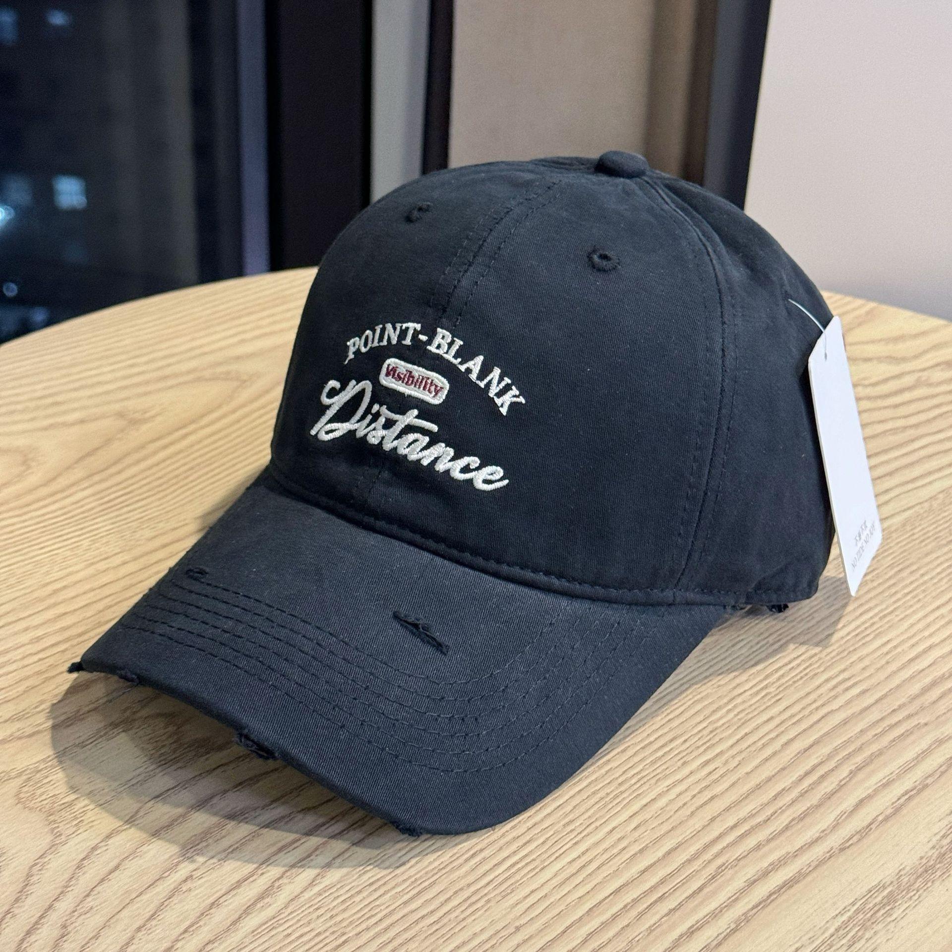 

Vintage Distressed POINT-BLANK Distance Embroidered Baseball Cap, Adjustable Washed Cotton Dad Hat for Men & Women L чёрный