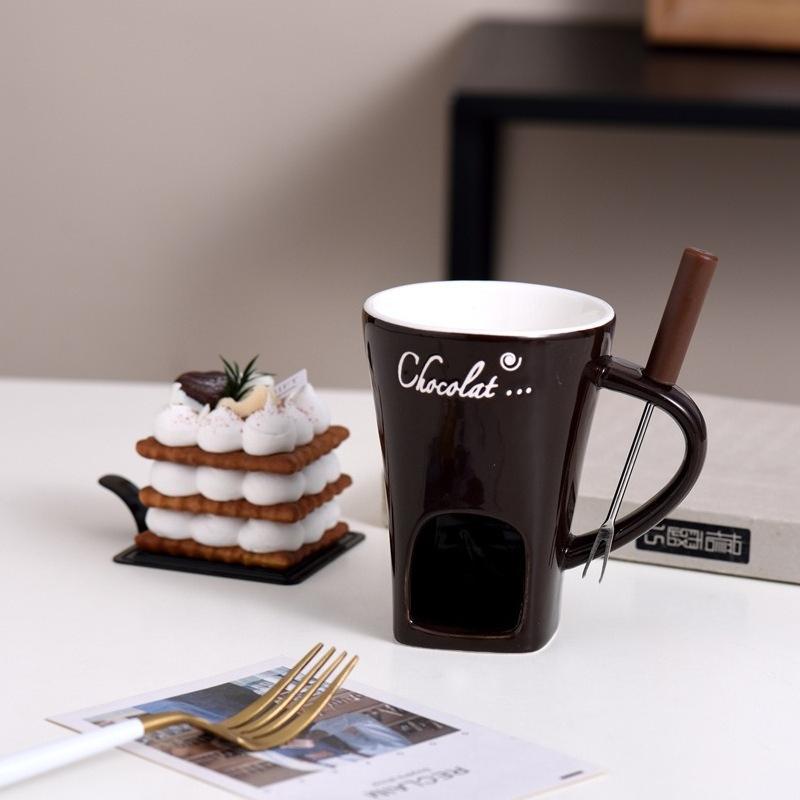 Universelle doppellagige hitzebeständige Keramiktasse Mini Schokoladenkäse Eis Fonduebereiter-Set Kaffeetasse Kleiner Wärmer 1 Stück