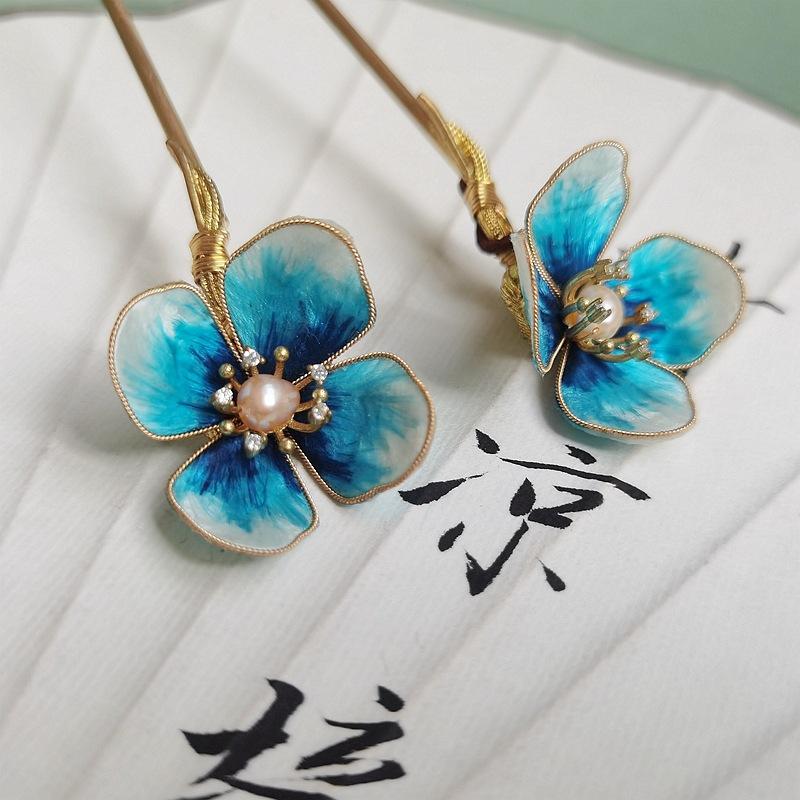 

Intangible Cultural Heritage Silk Filament Edelweiss Peony Hair Comb Hanfu Cheongsam Accessories Daily Versatile Antique Stepping Hairpin Earrings