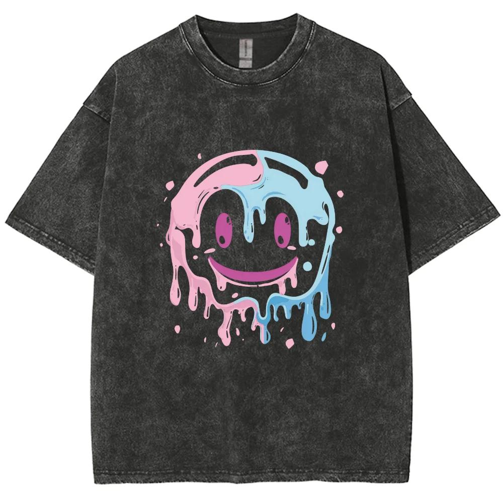 Graffiti Face Print Women's Washed T-Shirt Loose Oversized Couple Short Sleeve Unisex Minimalist Elegant Comfortable Top
