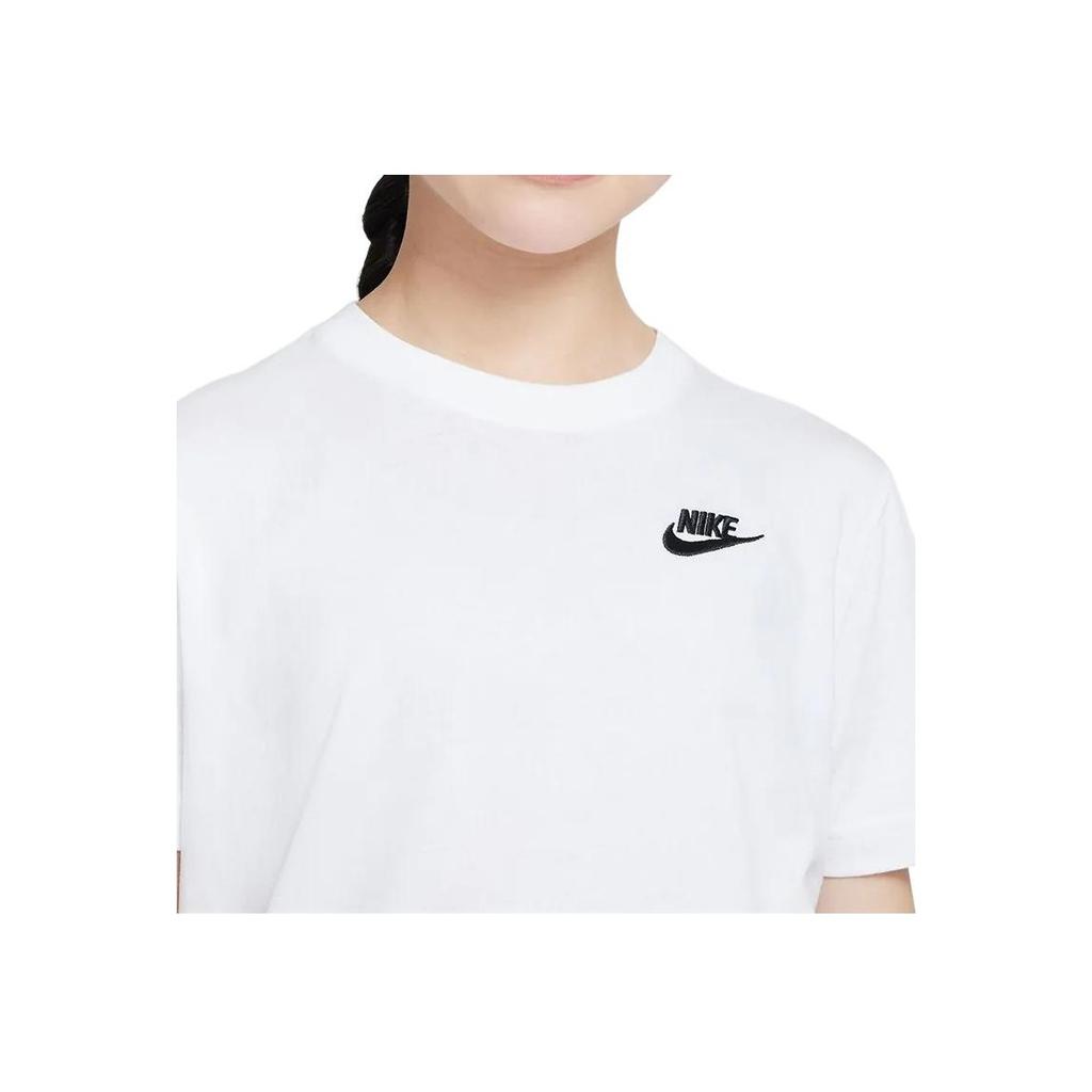 Nike T-Shirt Solid Color Round Neck Short Sleeve Print Kids Tops White FD0927-100