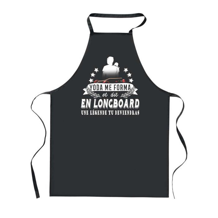 Tablier de cuisine - PLANETEE - Longboard Légende Humour - Noir - 90x60 cm - Impression bretonne durable