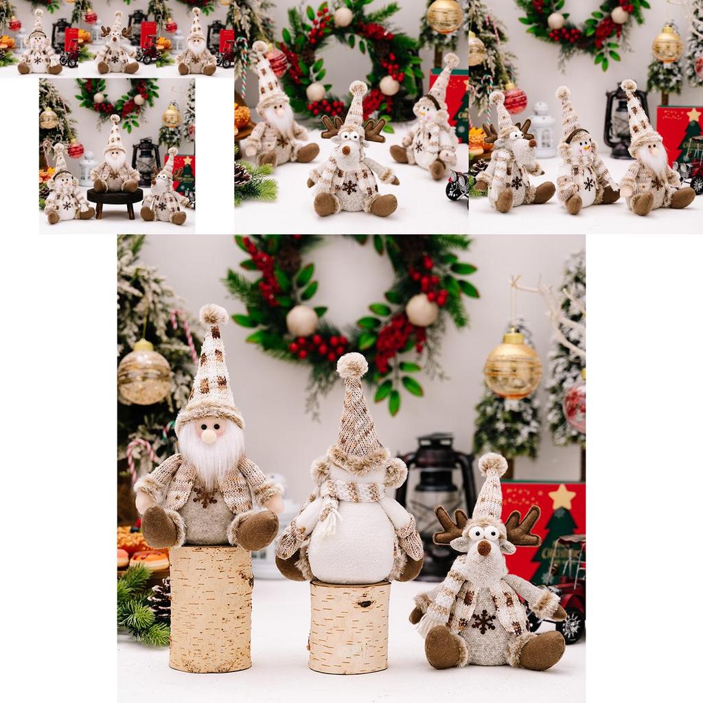 Charming Christmas Decor Nordic Sitting Santa Snowman And Reindeer Plush Dolls